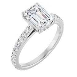 124009 / 18K White / Engagement Ring / Unset / Emerald / 07.00X05.00 Mm / 04.25 / Polished / Engagement Ring Mounting